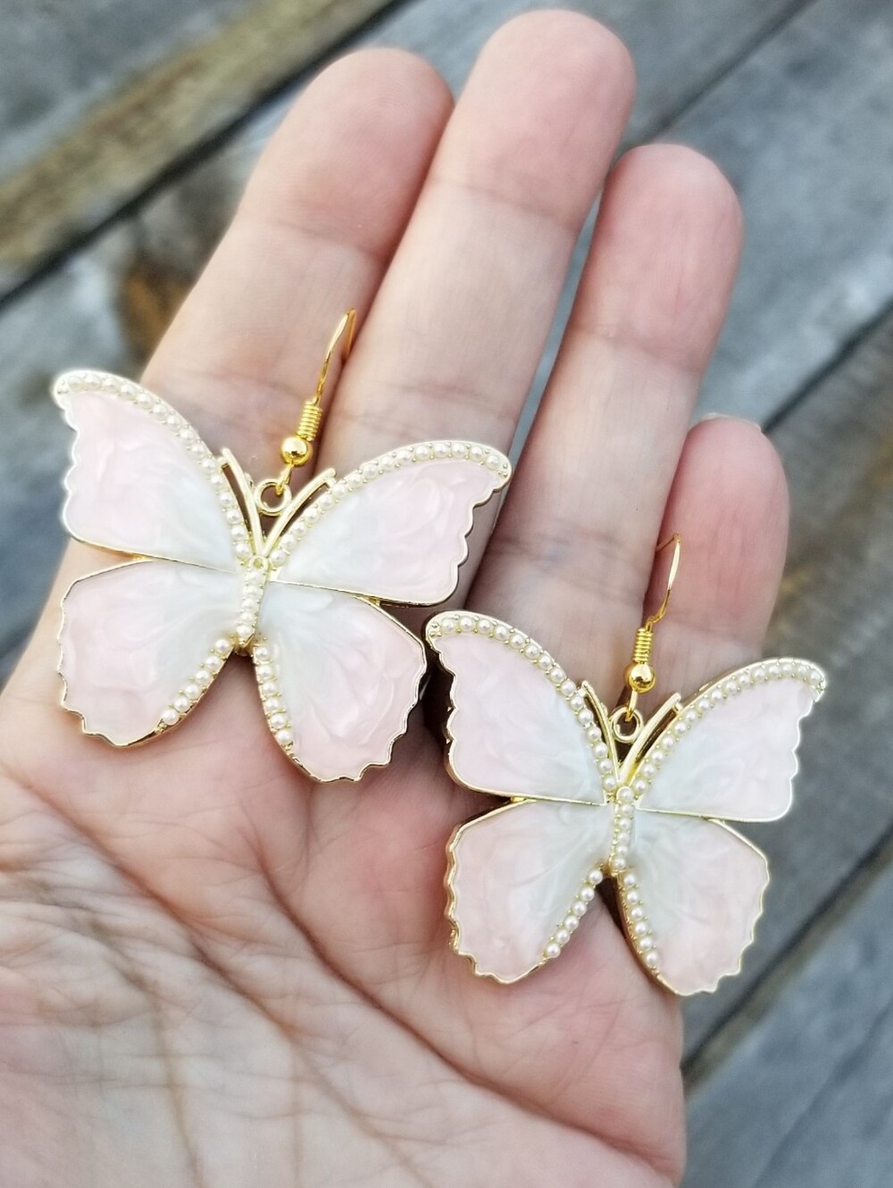 Whimsical Large Pink Butterfly Dangle Earrings, Gold Butterfly Dangle Earrings